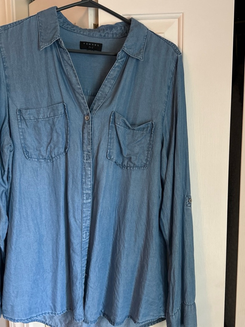 Tinsel Light Blue Denim-Style Button-Down Shirt